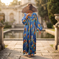 L/XL Anisa  Silk Crystal Printed Cotton Dress 57" Long Jalabiya RN 953