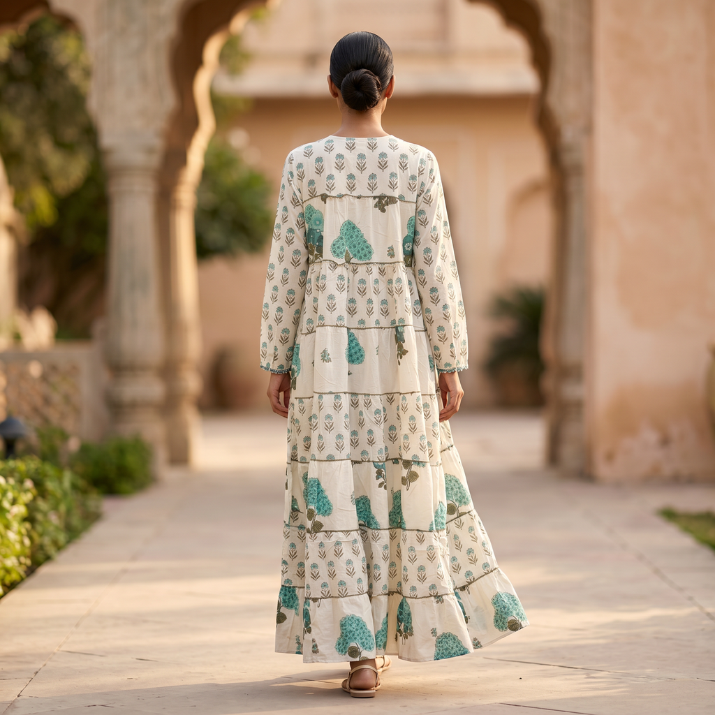 L-XL Bushra Printed Cotton Dress 57" Long Jalabiya