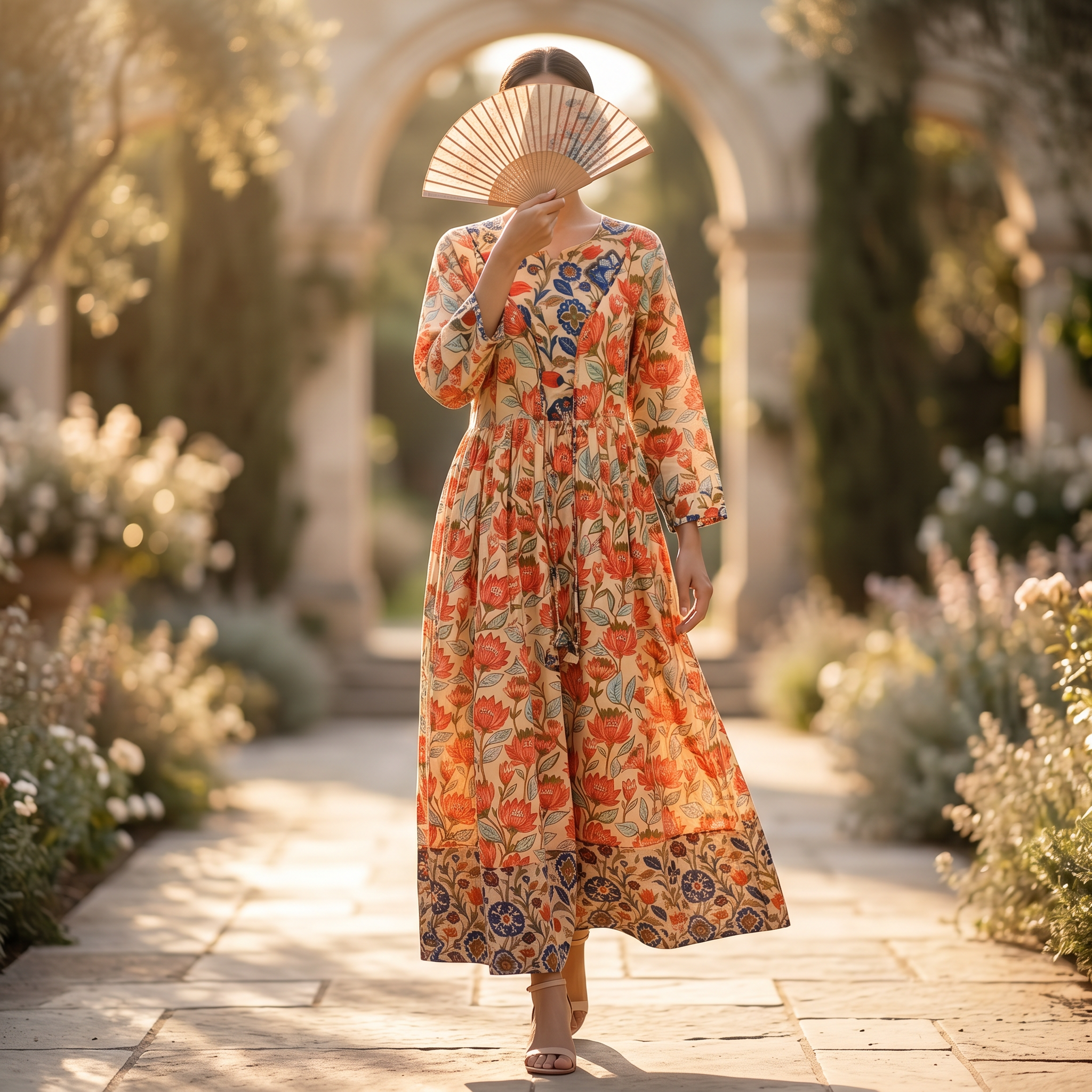 S-M Zaria Printed Cotton Dress 57" Long Jalabiya