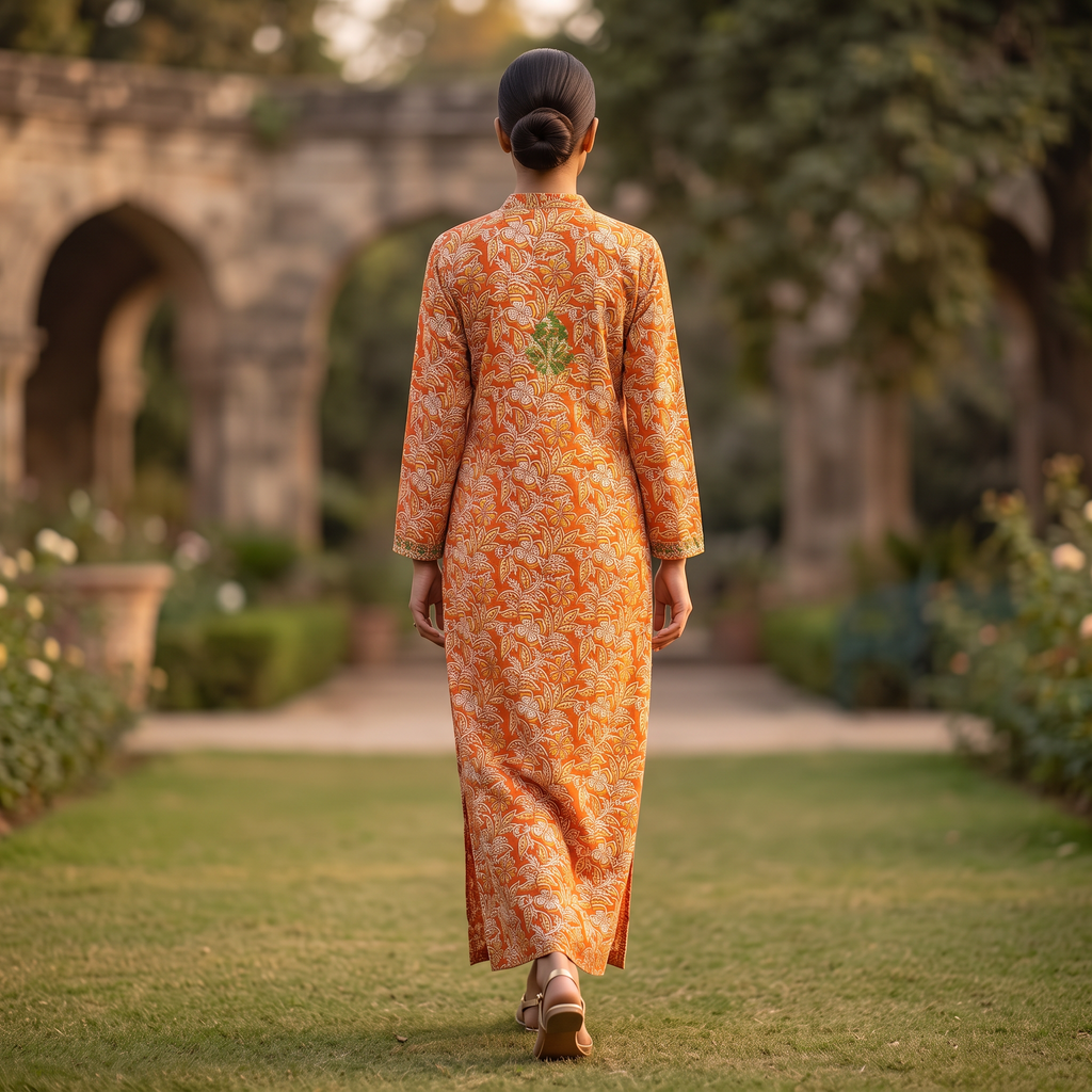S-M Sofi Embroidery  Printed Cotton Dress 48" Long Jalabiya RN 920