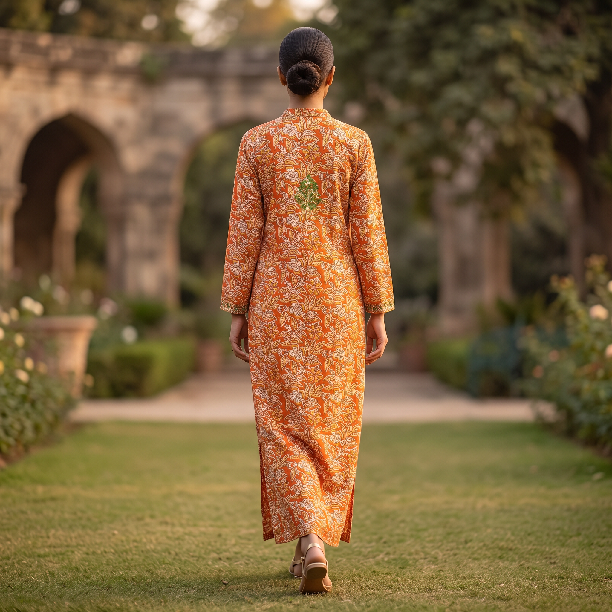 S-M Sofi Embroidery  Printed Cotton Dress 48" Long Jalabiya RN 920