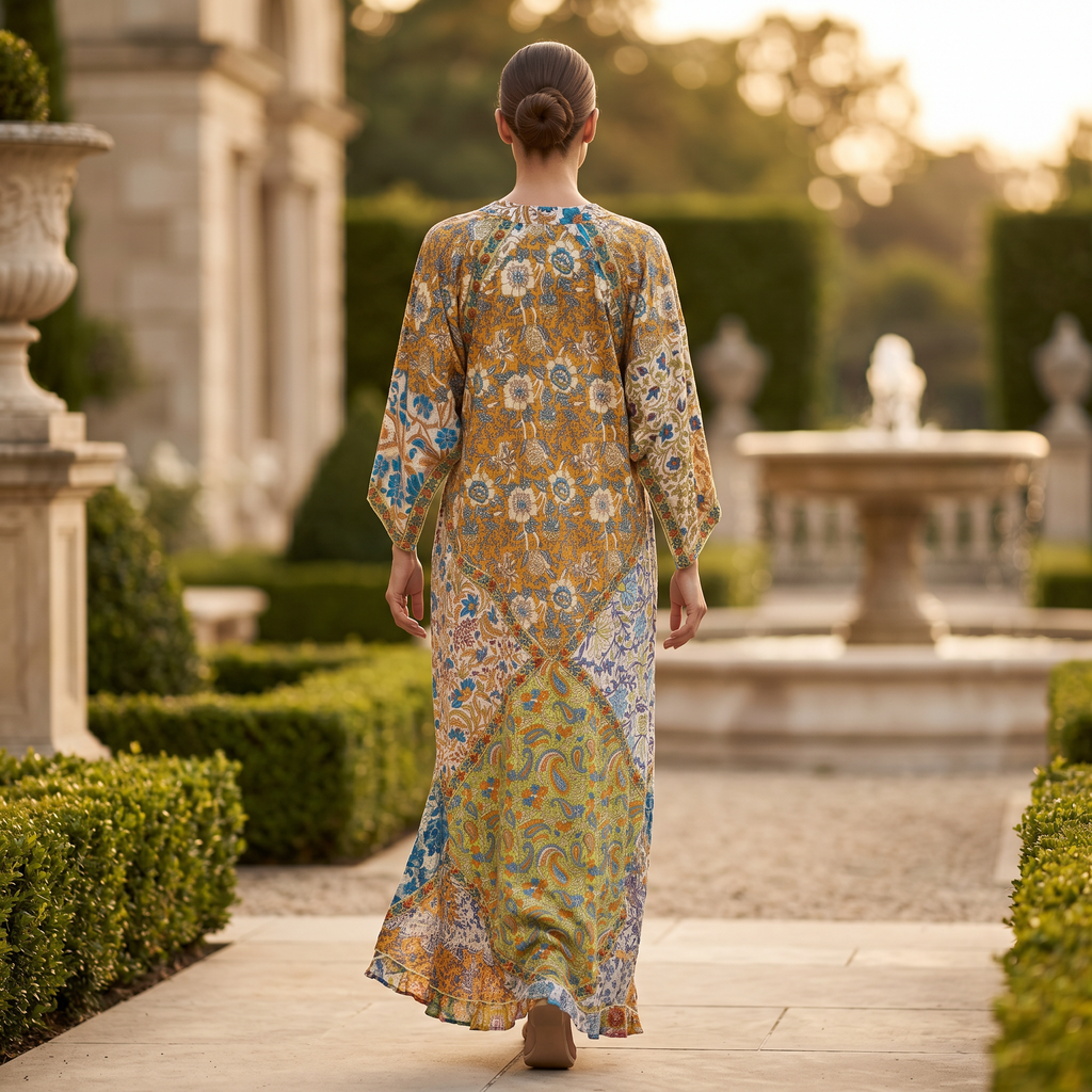L-XL Takisha Printed Cotton Dress 57" Long Jalabiya TN 278