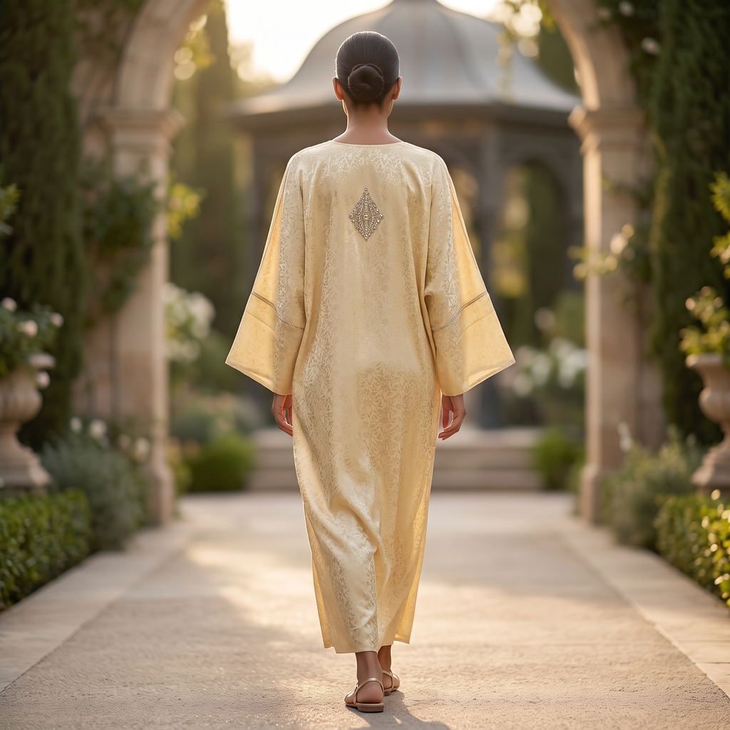 Silky Jacquard Kaftan Elegant Free-Size Luxury Abaya