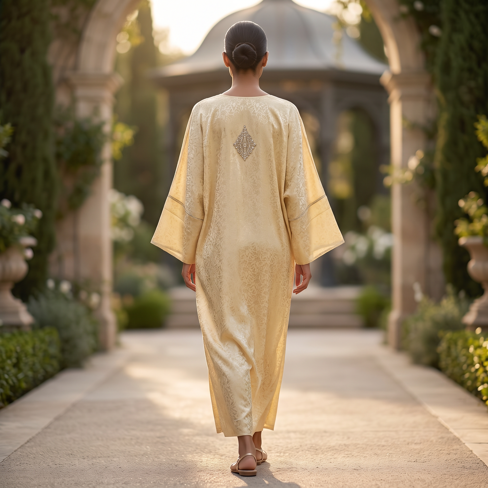 Silky Jacquard Kaftan Elegant Free-Size Luxury Abaya