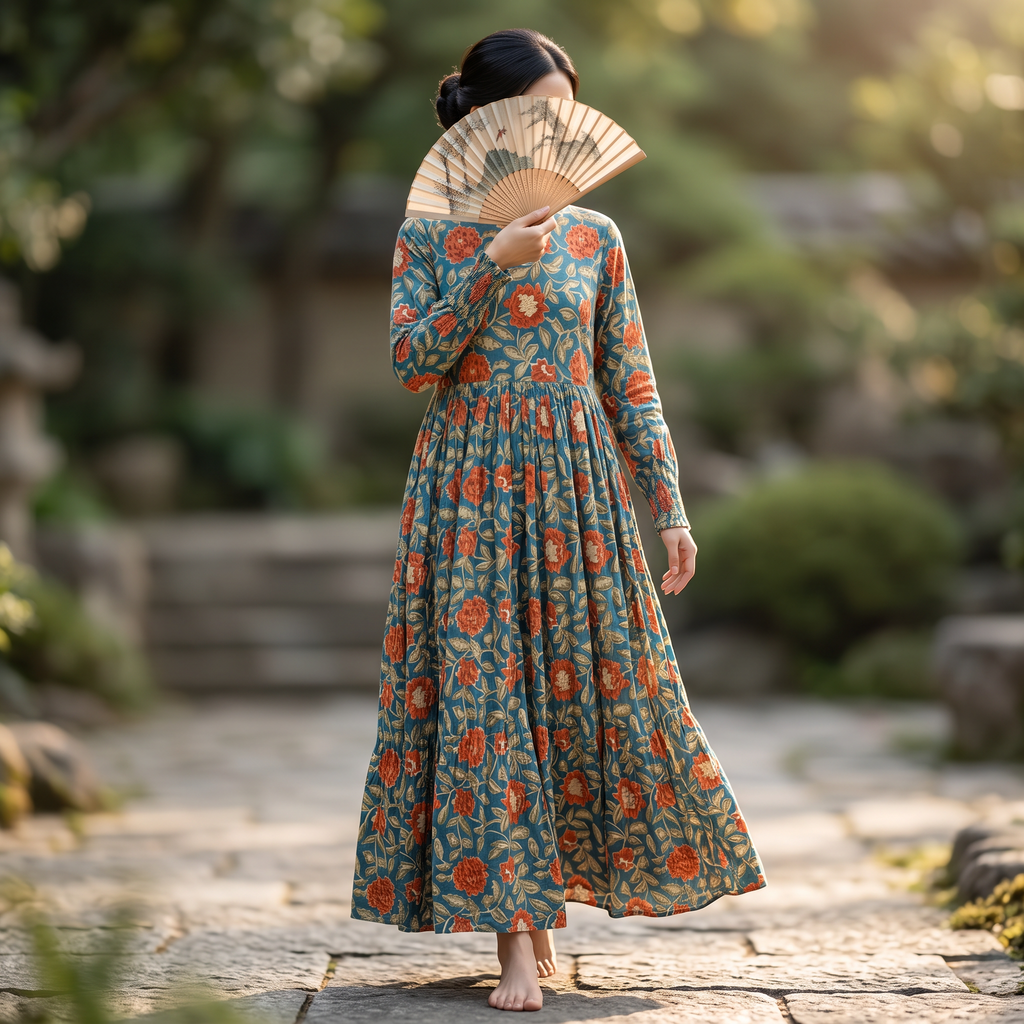 L/XL Fahima Printed  Dress 57" Long Jalabiya RN 957