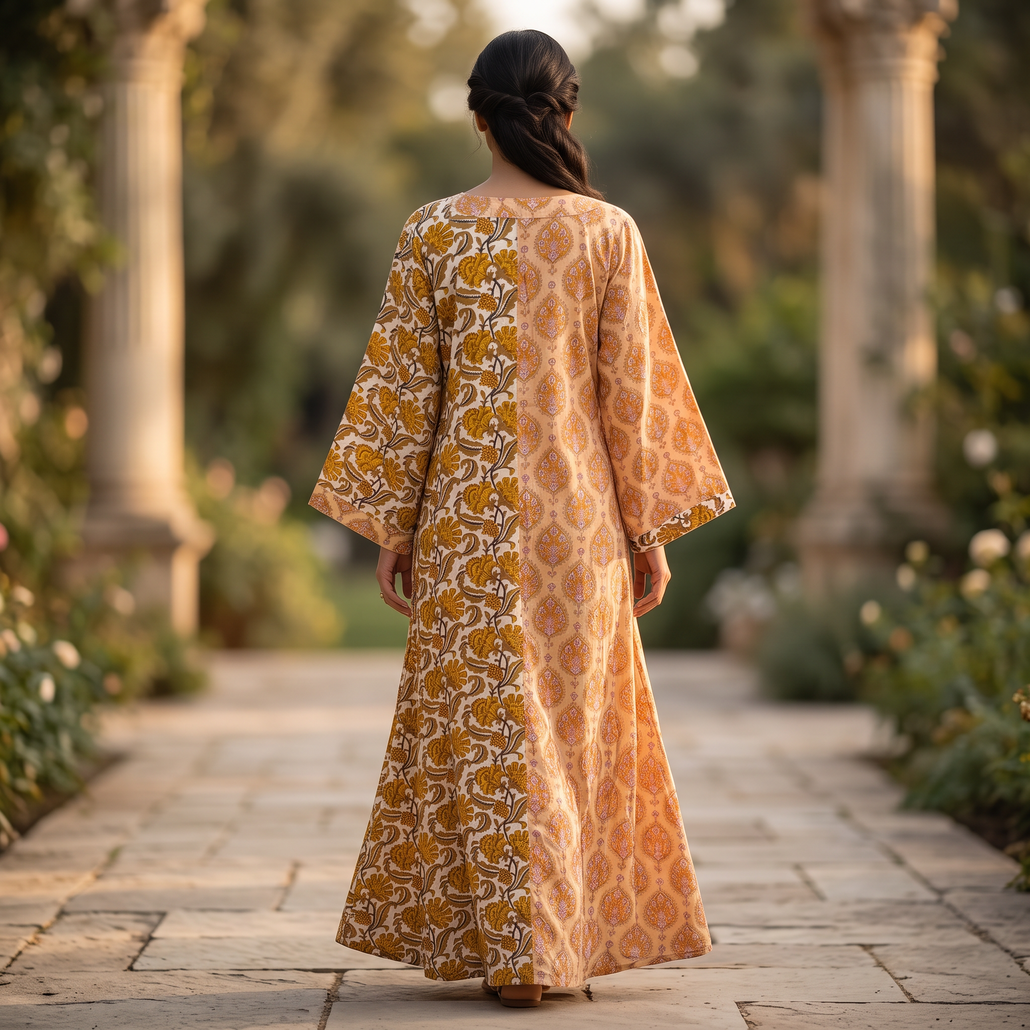 S/M Noorain  Printed Cotton Dress 57" Long Jalabiya TNY 748