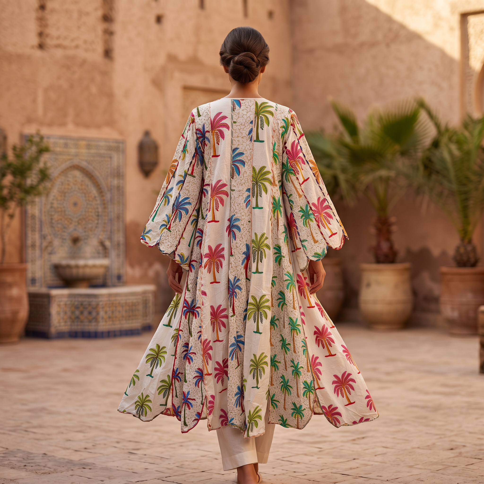 L/XL Meher Crystal Printed Cotton Dress 57" Long Jalabiya RN 1034