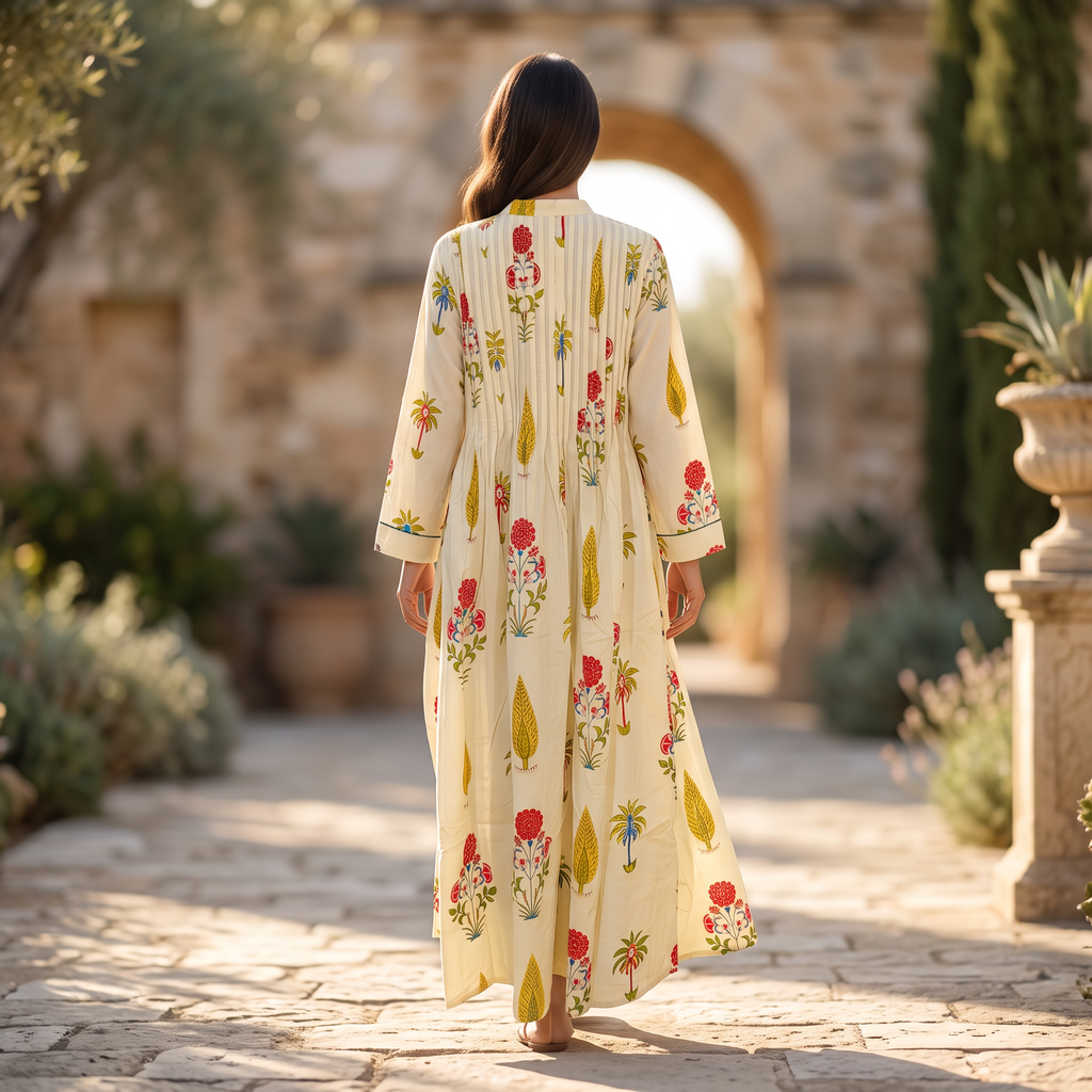 L/XL Afra Printed Cotton Dress 57" Long Jalabiya RNY 1089
