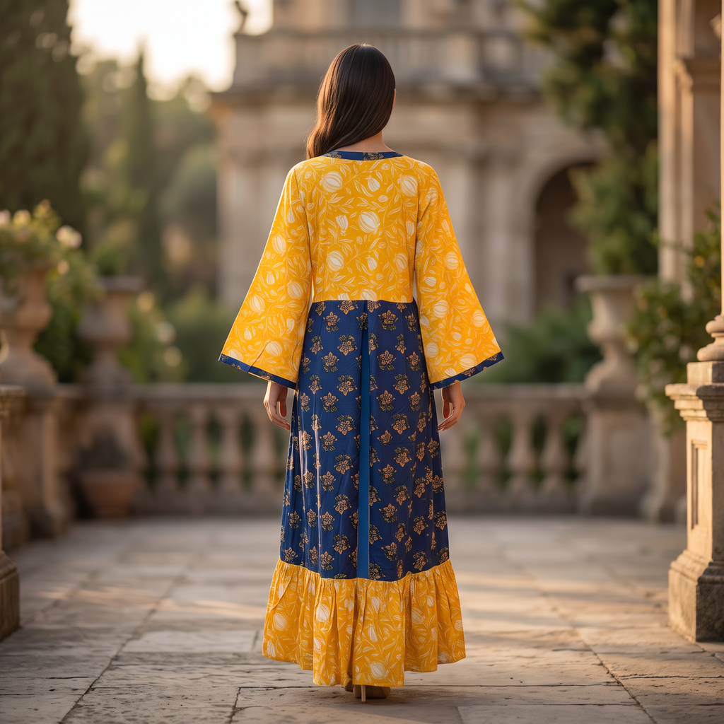 S/M Tulip Printed Rayon Dress 57" Long Jalabiya TNY 741