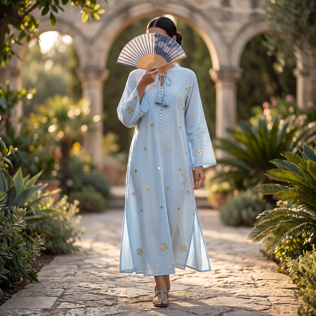 L/XL Anisha Printed Cotton Dress 57" Long Jalabiya  TNY 740