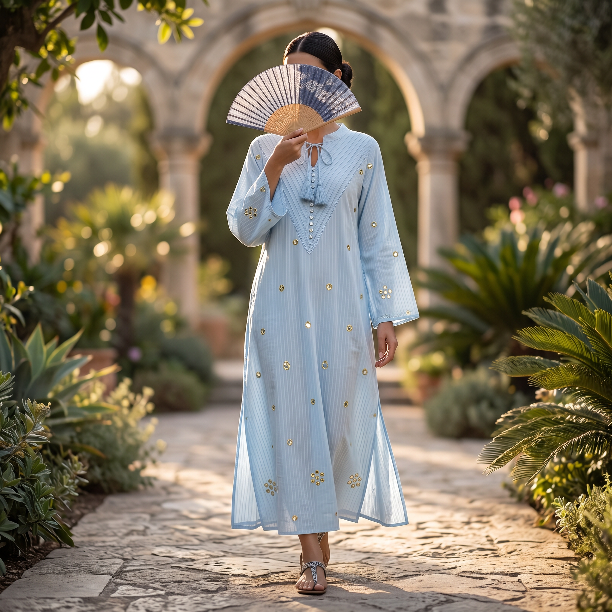 L/XL Anisha Printed Cotton Dress 57" Long Jalabiya  TNY 740