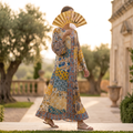 S/M Zeina Crystal  Cotton Printed Dress 57" Long Jalabiya RN 1038