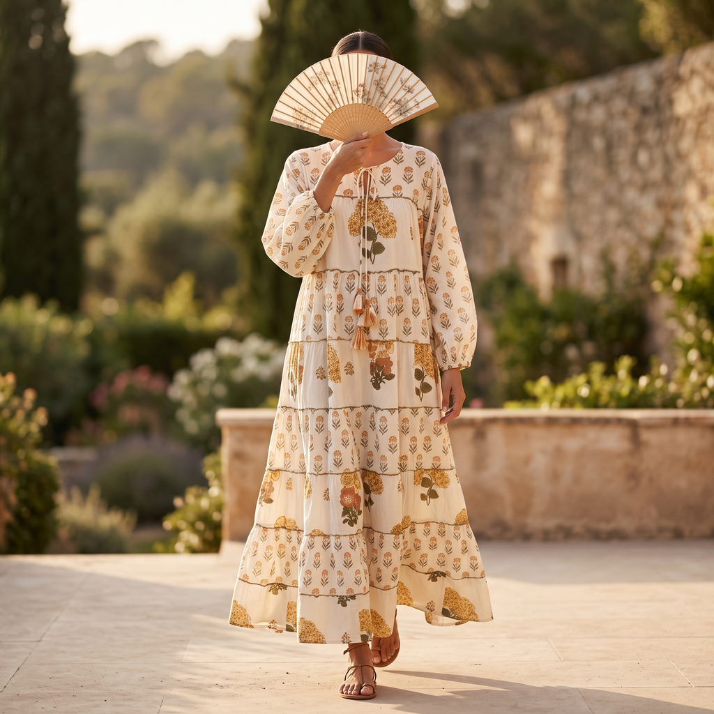 S-M Bushra Printed Cotton Dress 57" Long Jalabiya
