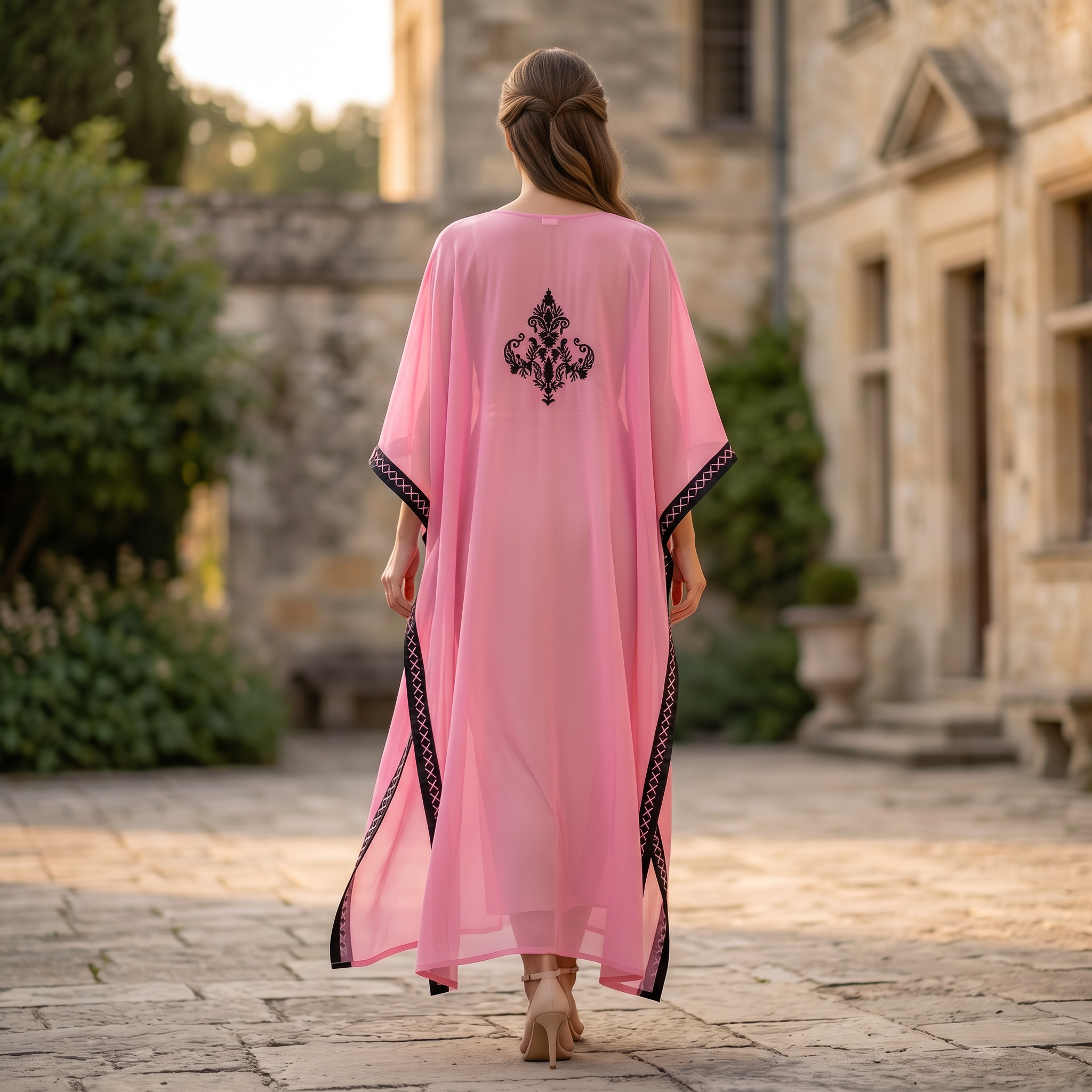 Free Size Farasha Kaftan Chiffon 55" Long Jalabiya