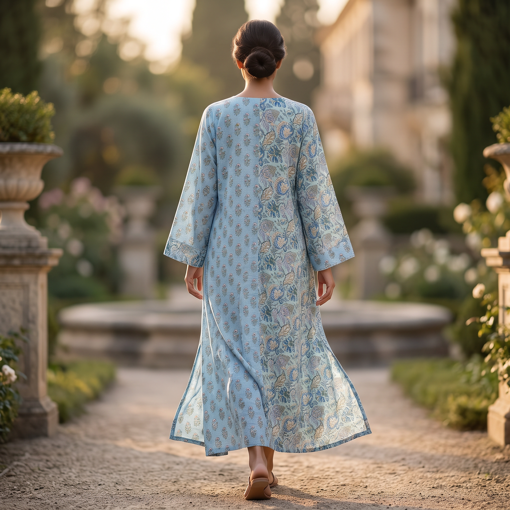 2XL/3XL Noorain Crystal Printed Cotton Dress 54" Long Jalabiya RN 977