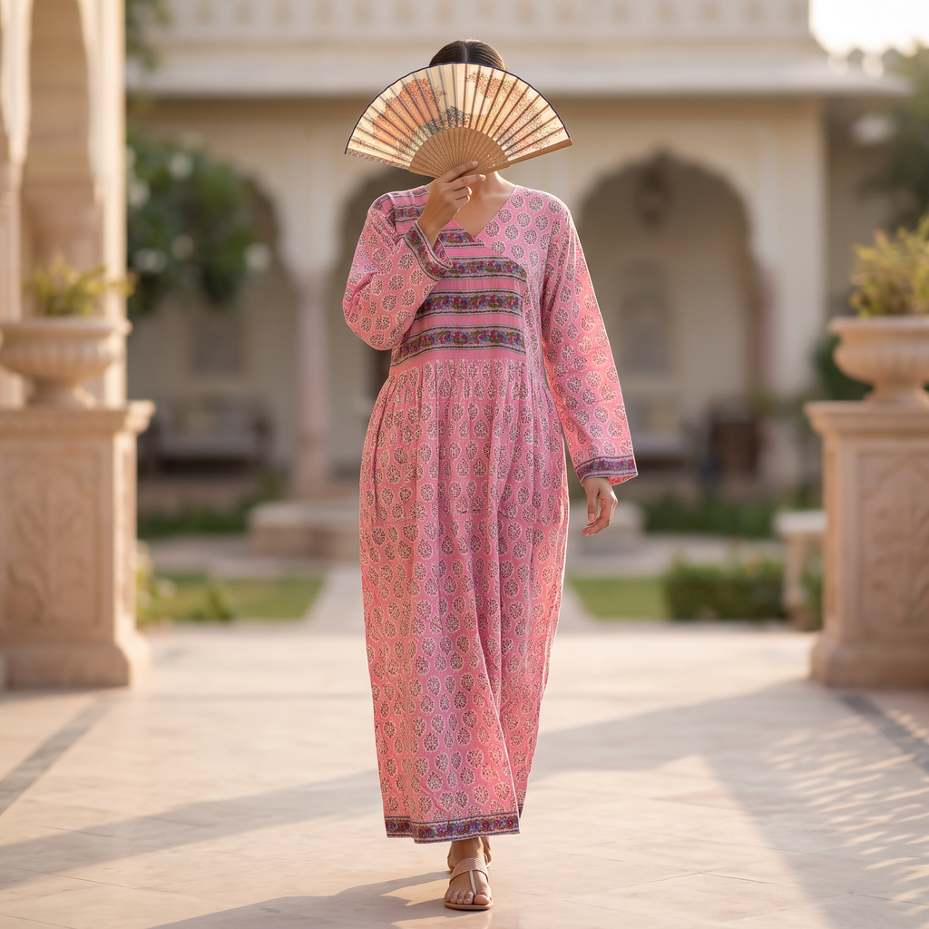 L-XL  Daisy Crystal Printed  Dress 57" Long Jalabiya TNY 831