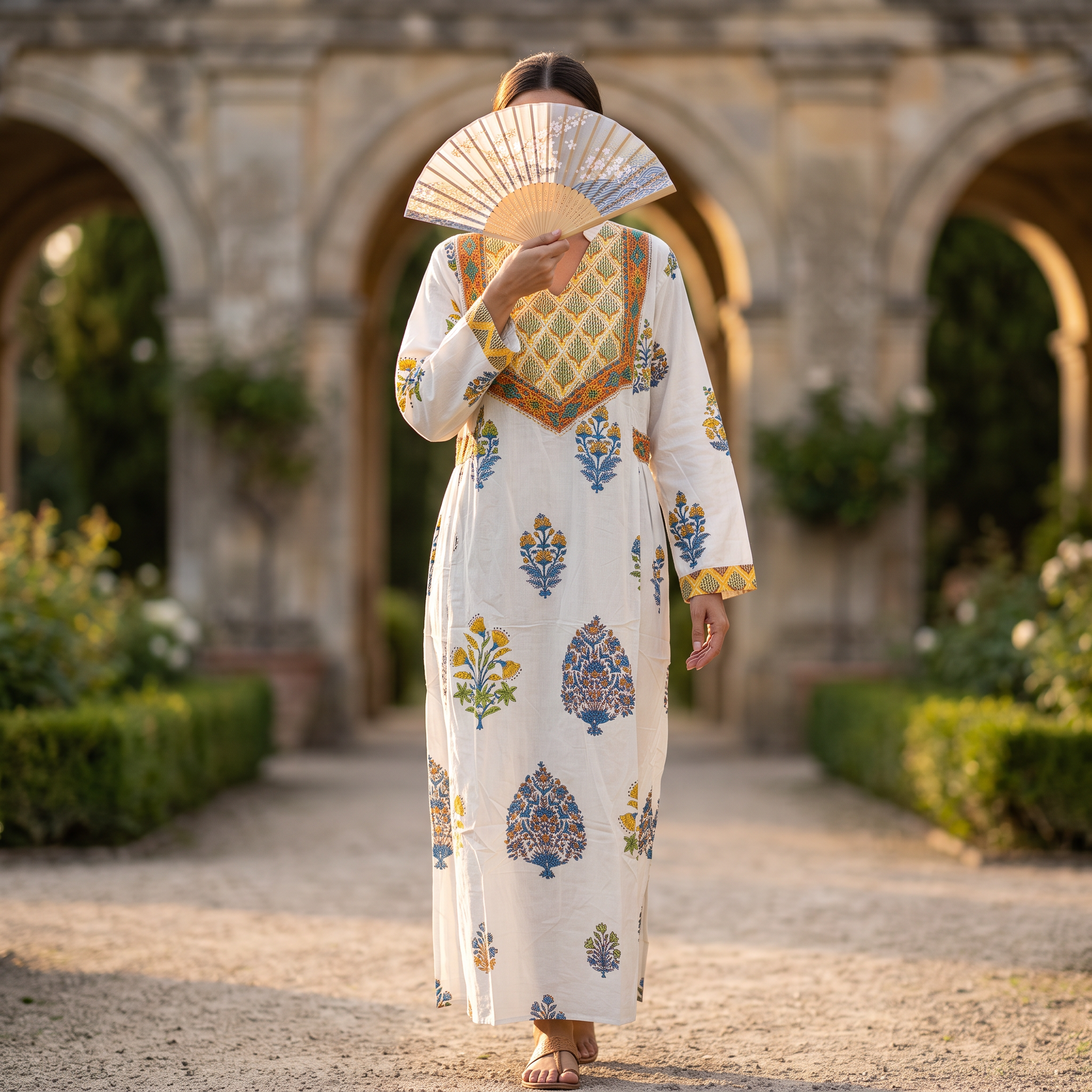 L/XLArwa Printed Cotton Dress 57" Long Jalabiya RNY 1073