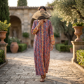 L-XL Tansy Printed Cotton Dress 57" Long Jalabiya TN 288