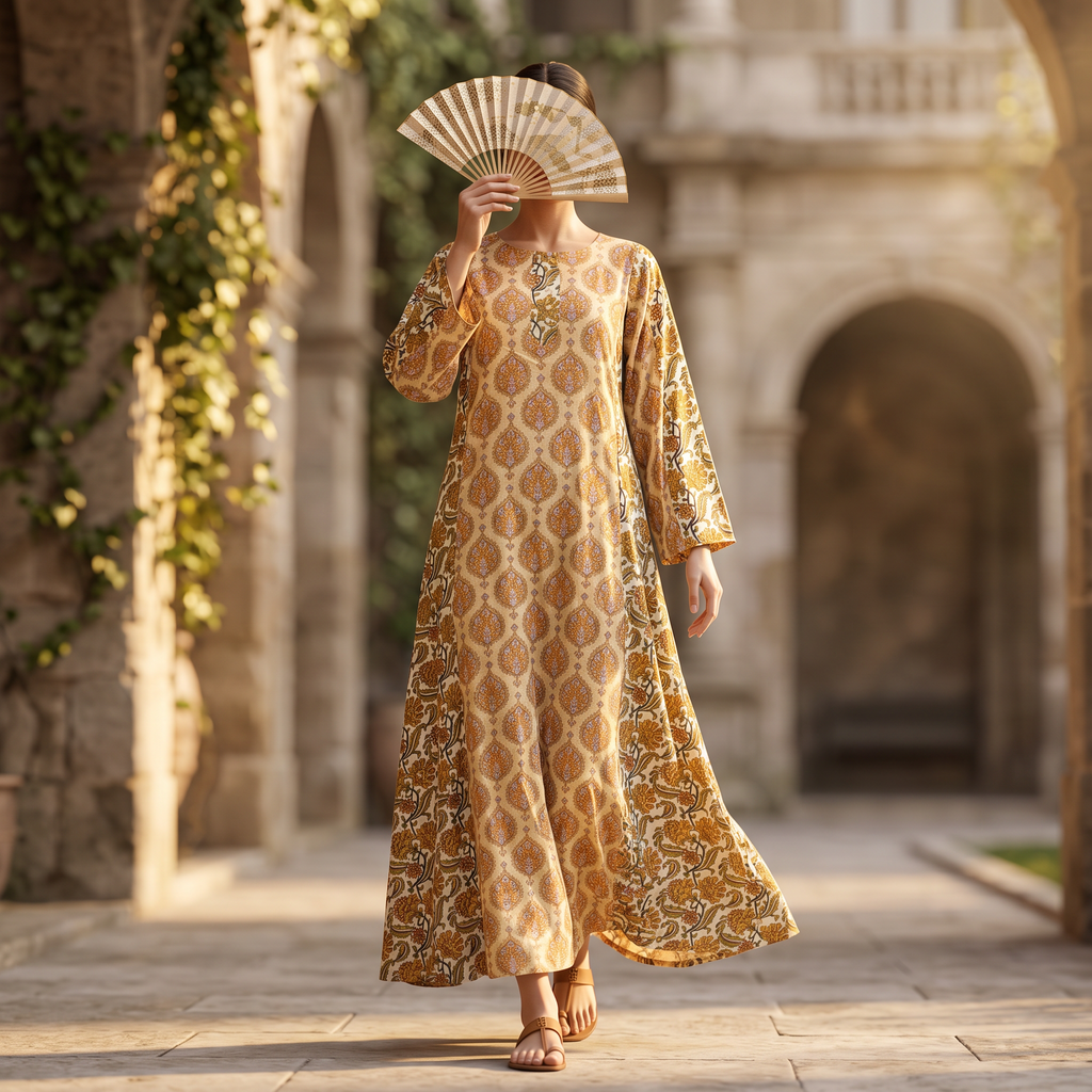 S/M Goya Crystal Printed Cotton Dress 57" Long Jalabiya RN 1032