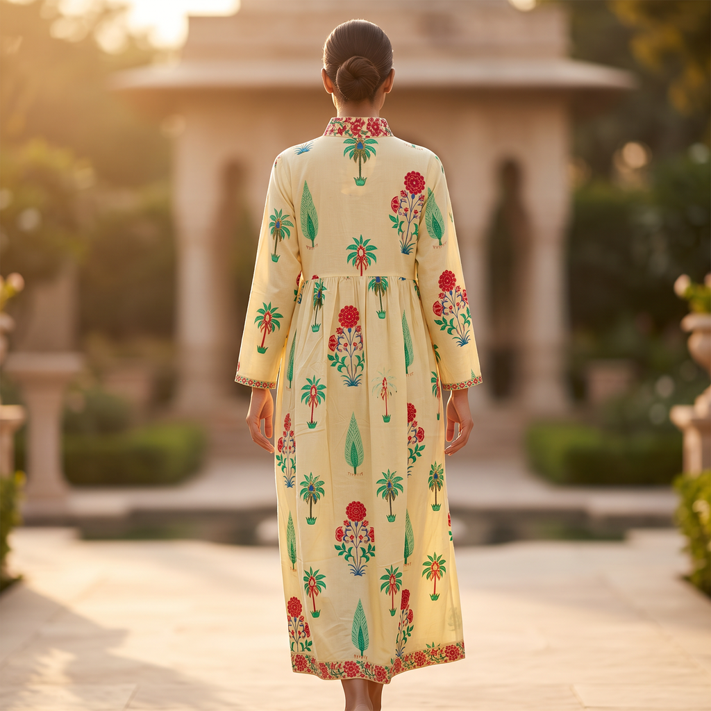 L/XL  Nida  Printed Cotton Dress 57" Long Jalabiya RNY 1085