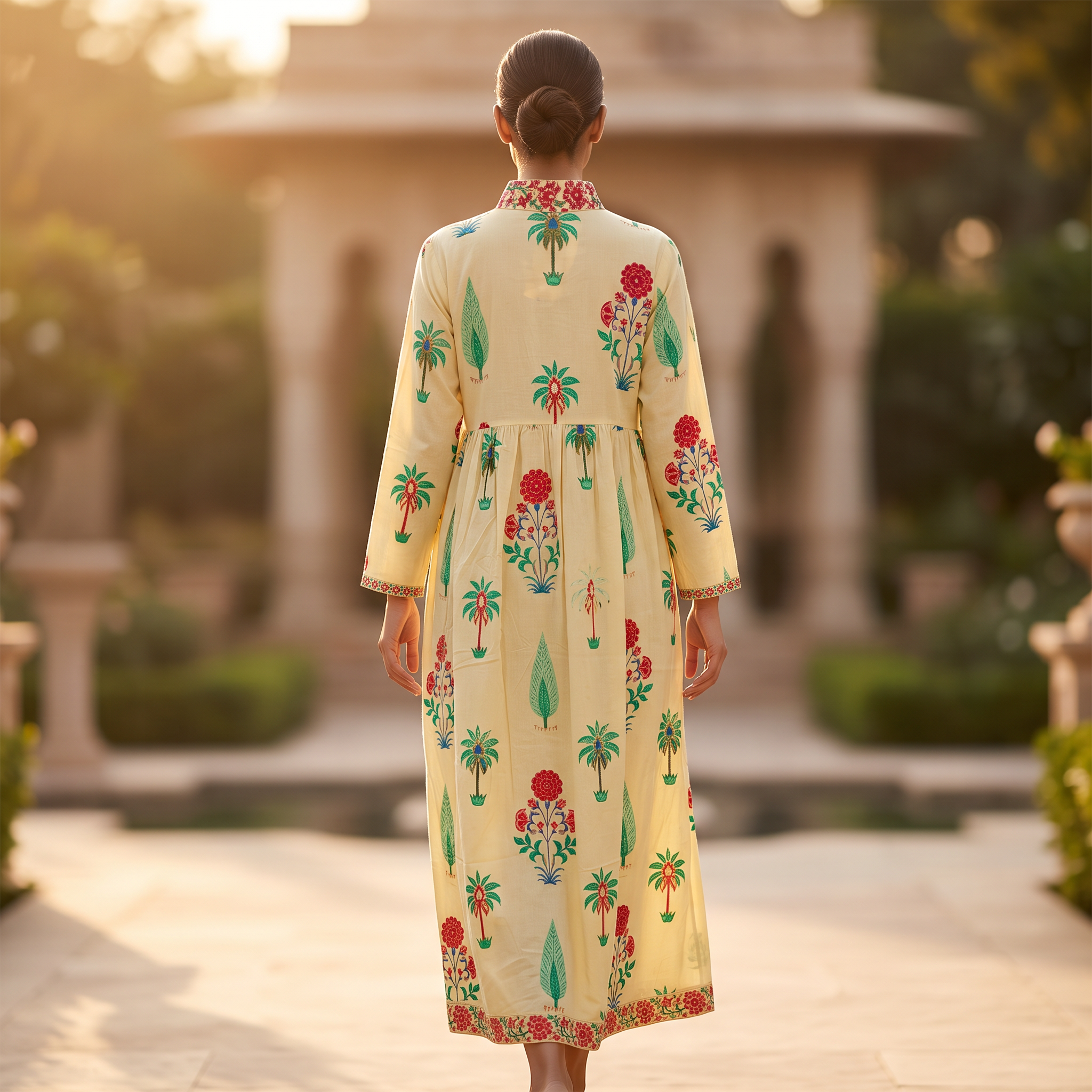 L/XL  Nida  Printed Cotton Dress 57" Long Jalabiya RNY 1085