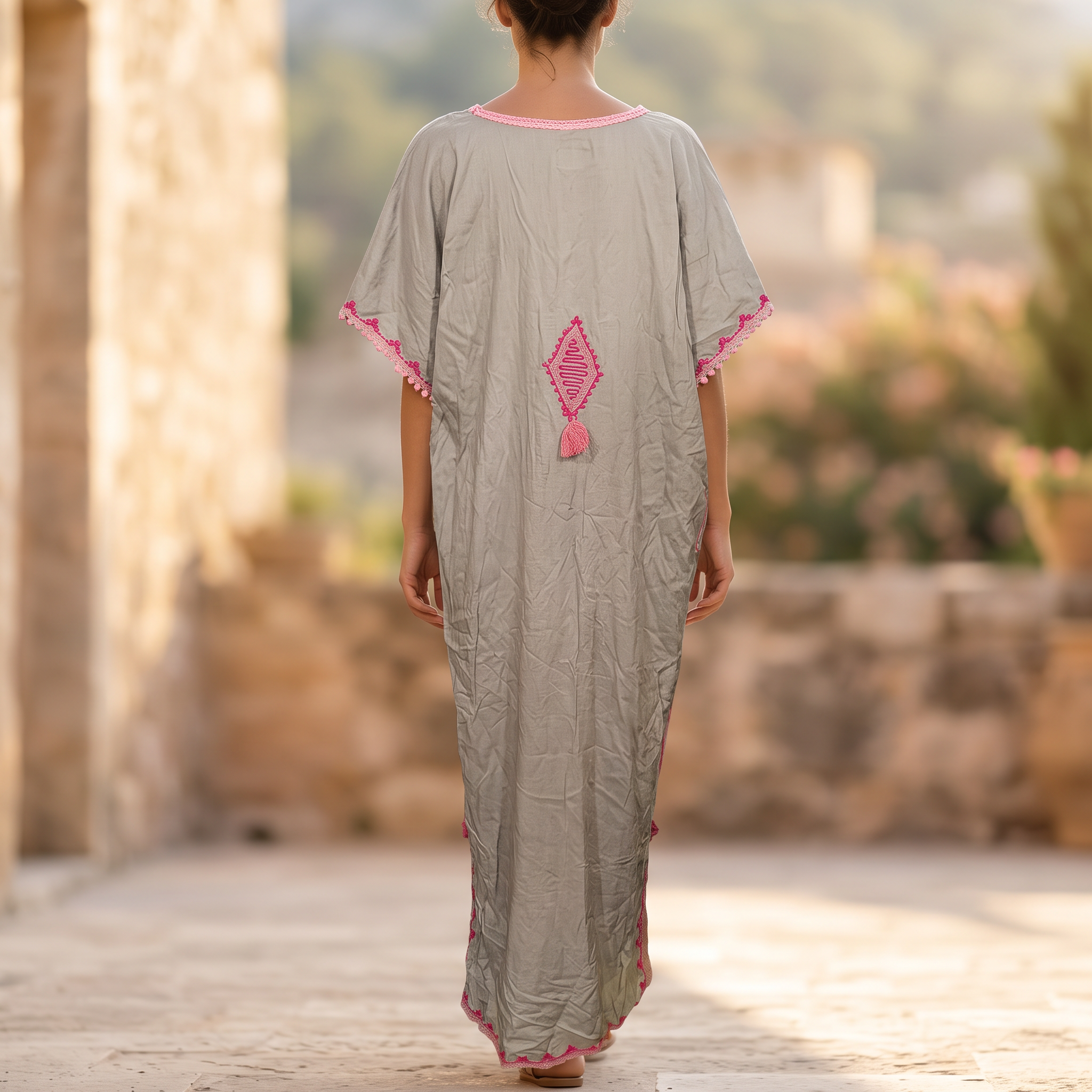 Free Size Farasha Embroidery Kaftan Cotton Dress 57" RN 1029