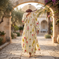 L/XL Afra Printed Cotton Dress 57" Long Jalabiya RNY 1089