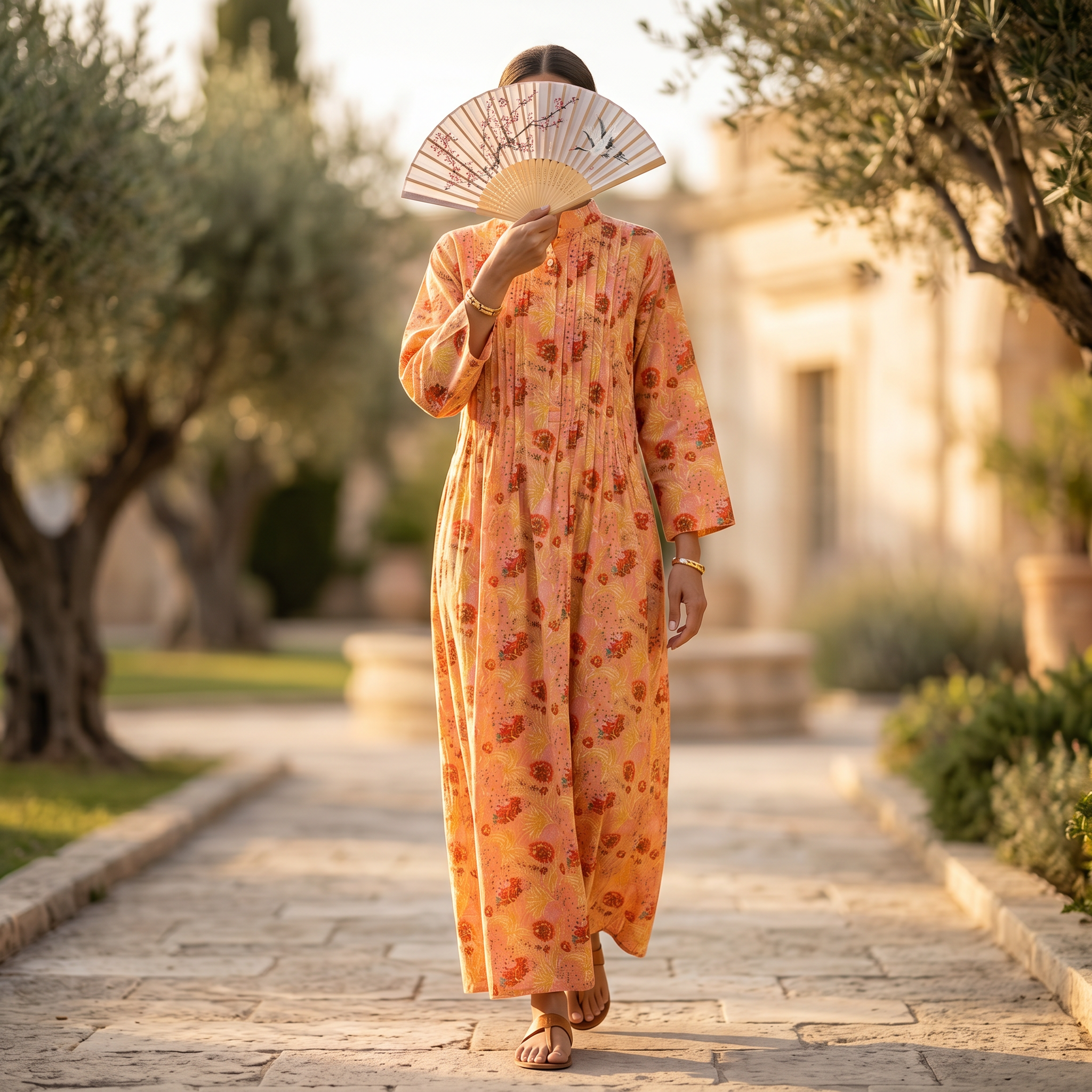 S-M Adait Printed Cotton Dress 57" Long Jalabiya