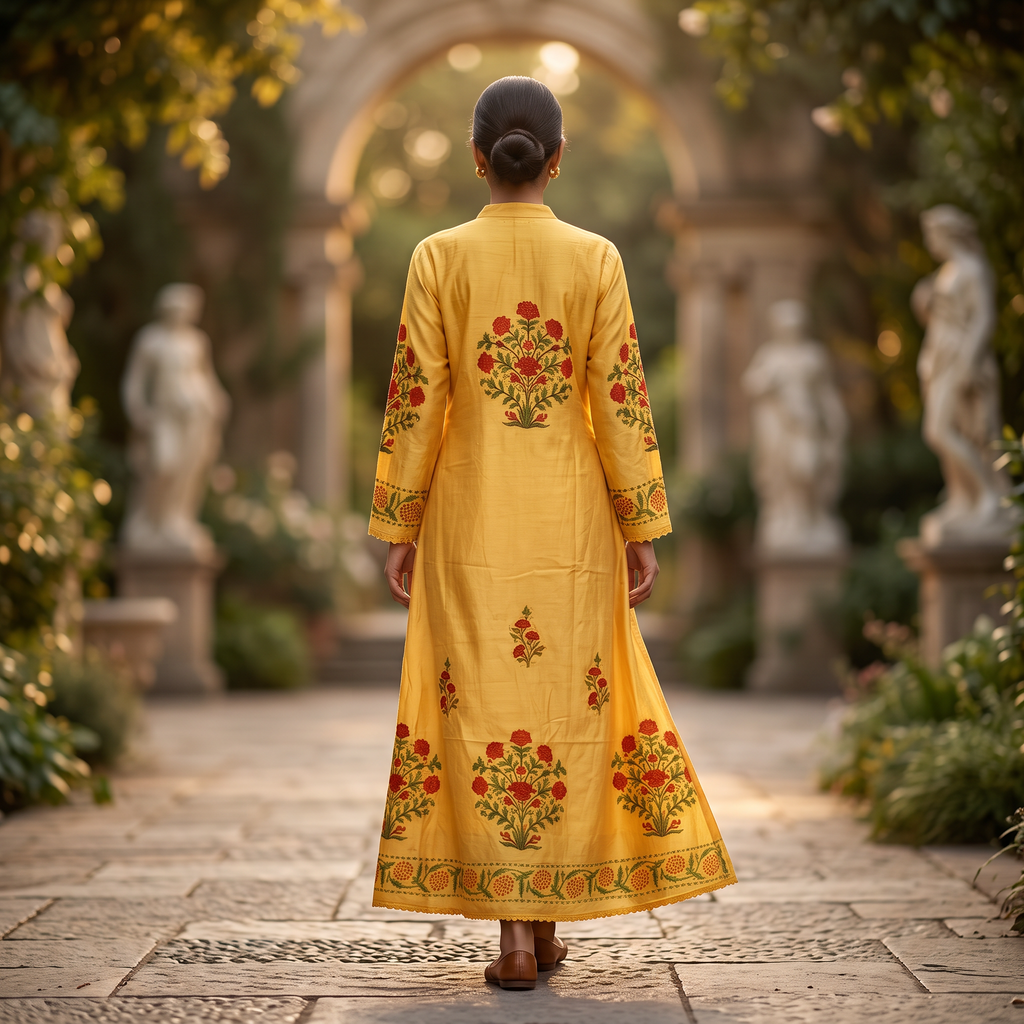 XS.S Teena Printed Chanderi  Dress 57" Long Jalabiya RN 985
