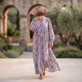L/XL  Alfia  Multi Printed Cotton Dress 57" Long Jalabiya RNY  1093