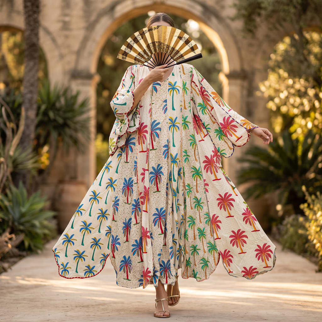 L/XL Meher Crystal Printed Cotton Dress 57" Long Jalabiya RN 1034