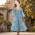 S/M Gaby Crystal  Multi Printed Cotton Dress 57" Long Jalabiya RNY  1060