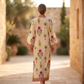 L/XL  Nida  Printed Cotton Dress 57" Long Jalabiya RN 1007
