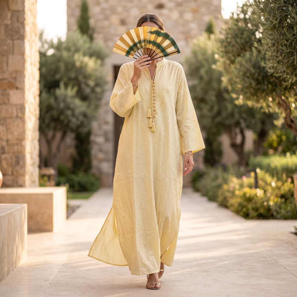 L/XL Crystal Anisha Printed Cotton Dress 57" Long Jalabiya TNY 861