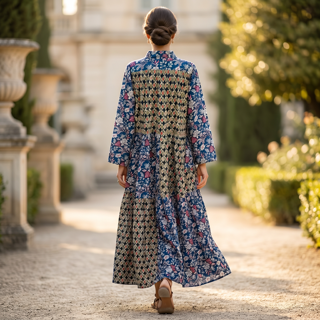 L-XL Fatim Printed Cotton Dress 57" Long Jalabiya