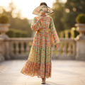 S/M Juhi Silk Crystal  Cotton Printed Dress 57" Long Jalabiya RN 1041