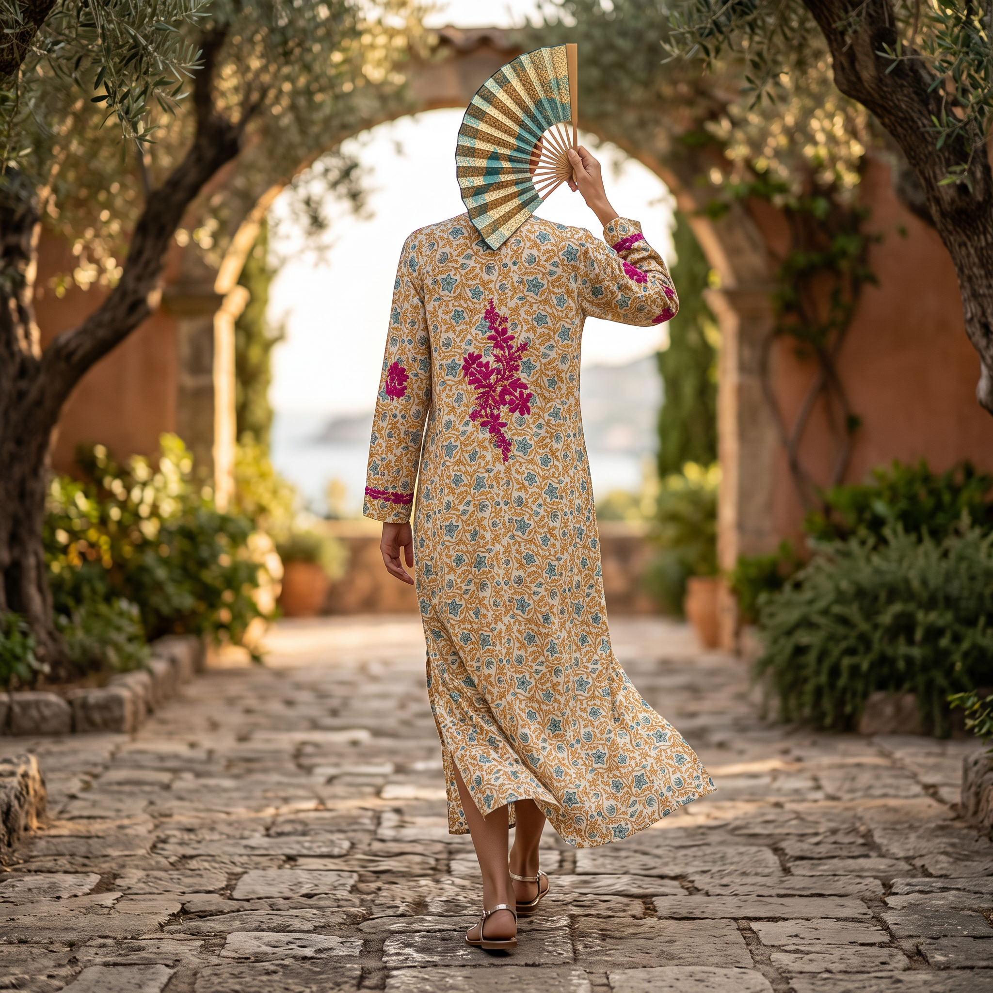 L-XL Sofi Embroidery  Printed Cotton Dress 57" Long Jalabiya RN 919