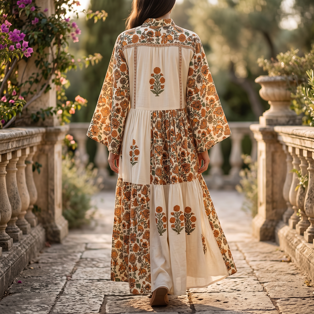 L-XL Fatim Printed Cotton Dress 57" Long Jalabiya RNY 1088