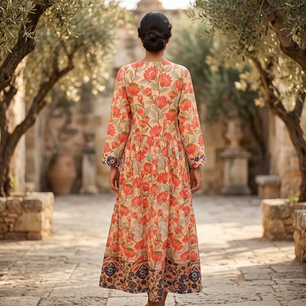 S-M Zaria Printed Cotton Dress 57" Long Jalabiya