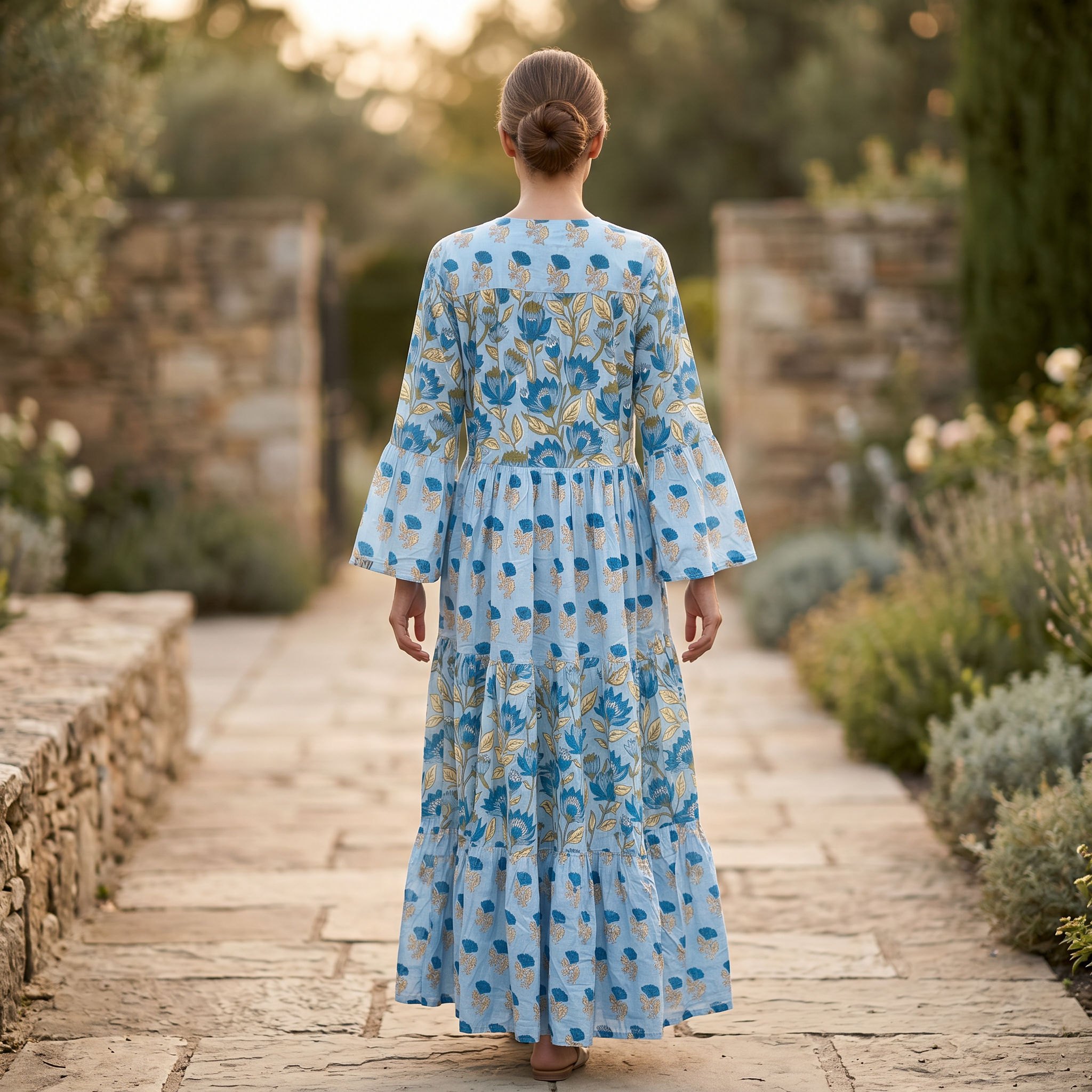 S-M Moon Printed Cotton Dress 57" Long Jalabiya TN 290
