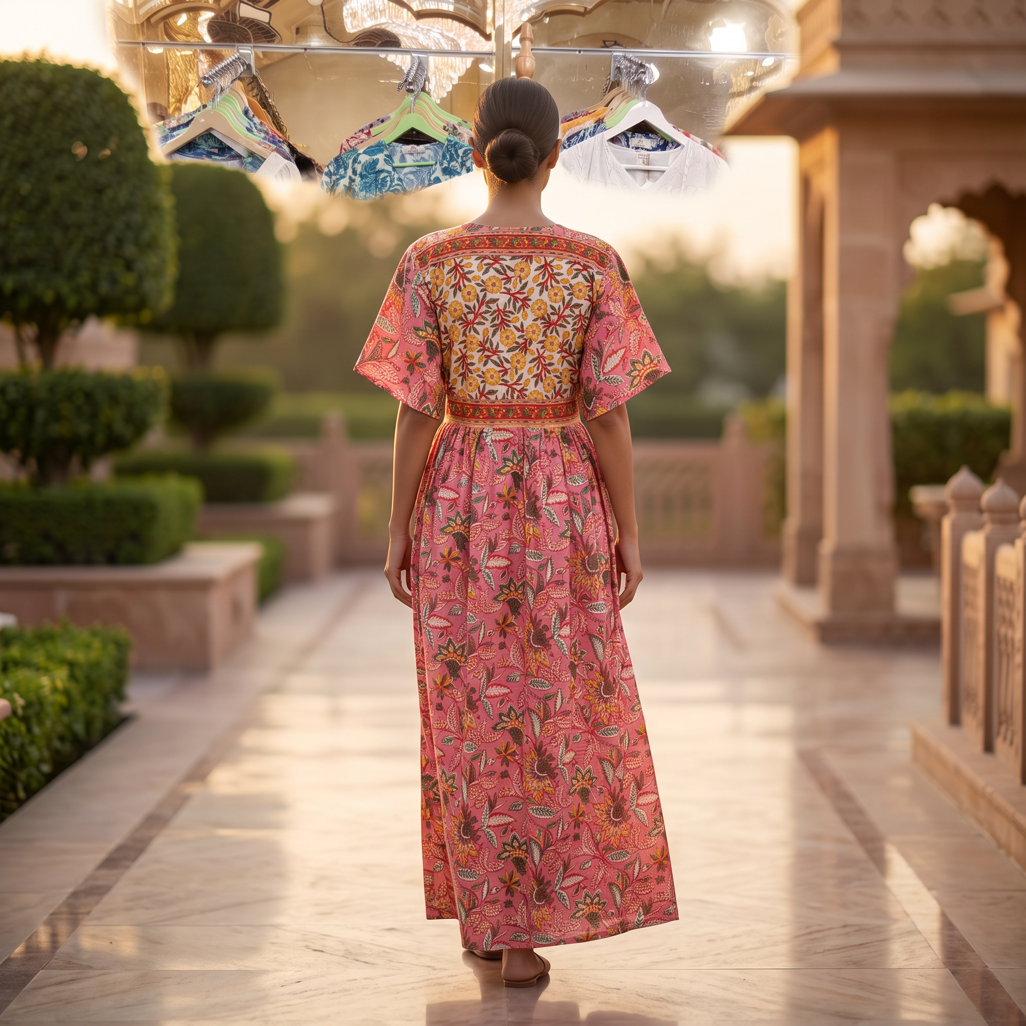 L/XL Crystal Special Printed Cotton Dress 57" Long Jalabiya TNY 864