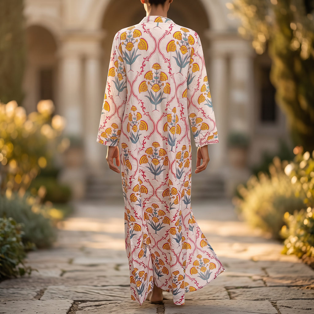 XS.S Crystal Sparrow Printed Cotton Dress 54" Long Jalabiya TNY 798