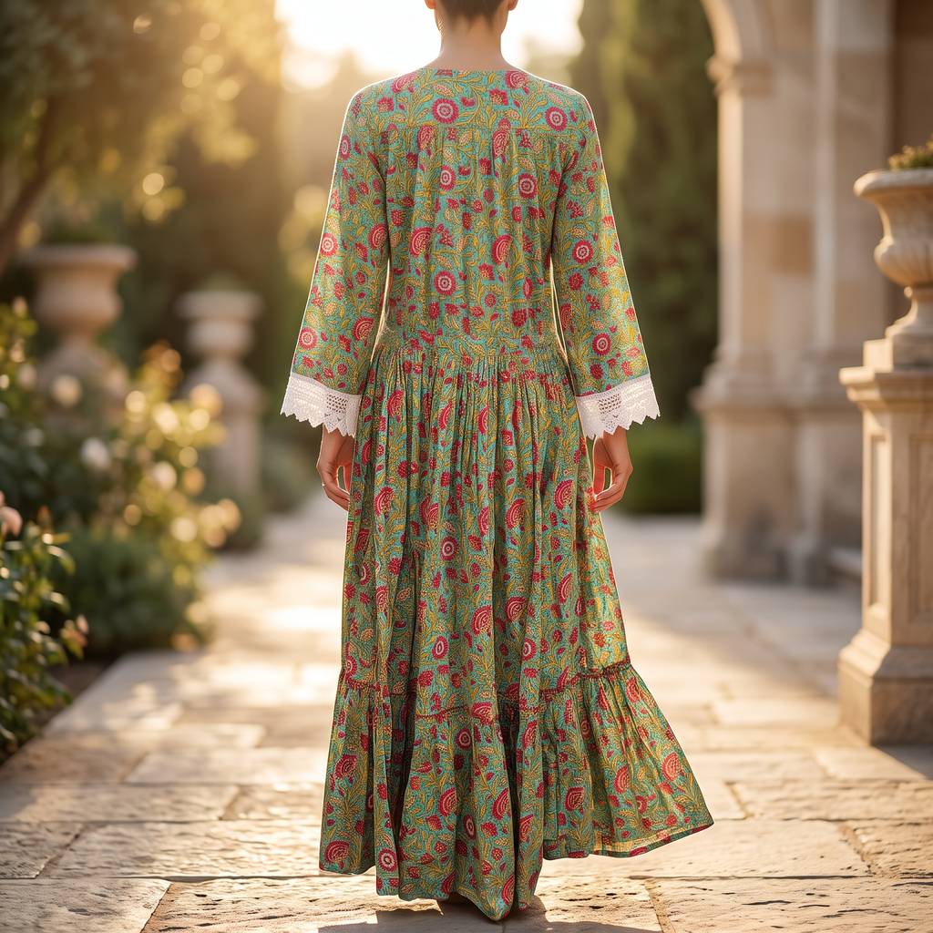 S/M Ari Printed Cotton Dress 57" Long Jalabiya TNY 843