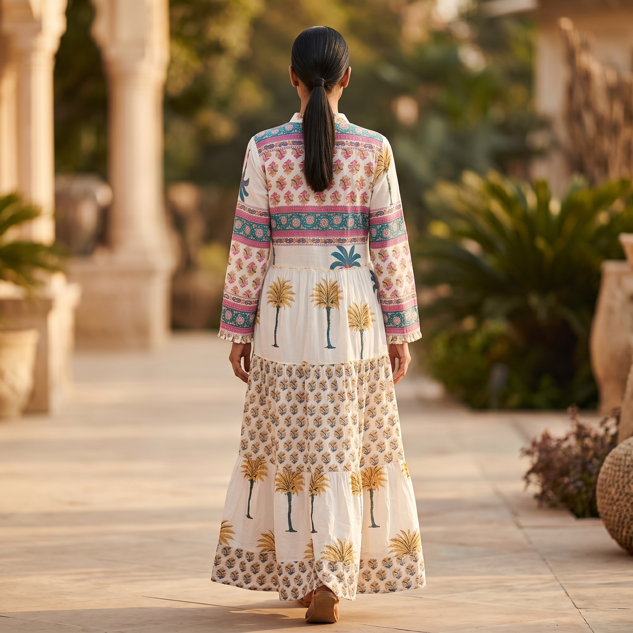 L-XL Afifa Printed Cotton Dress 57" Long Jalabiya