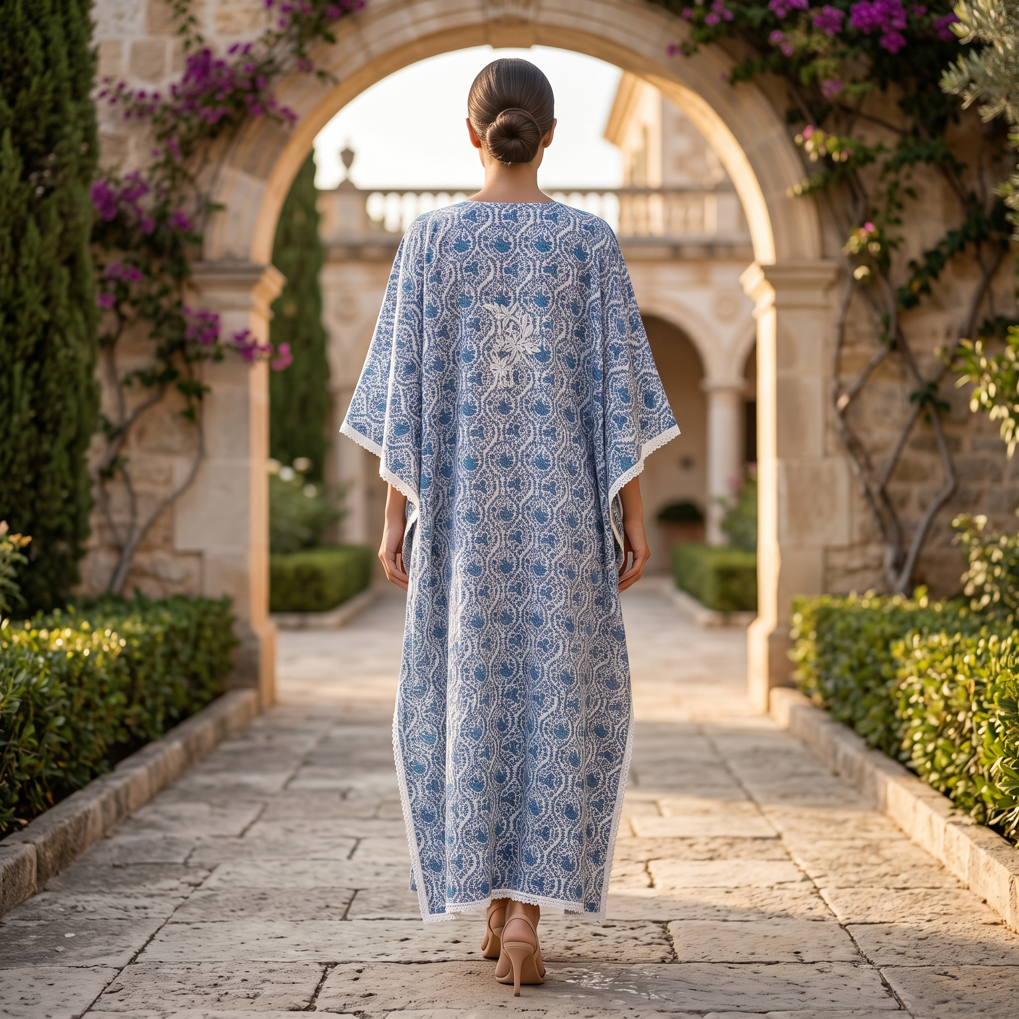 Free Size Embroidery Farasha Kaftan Cotton 57" Long Jalabiya TN 268
