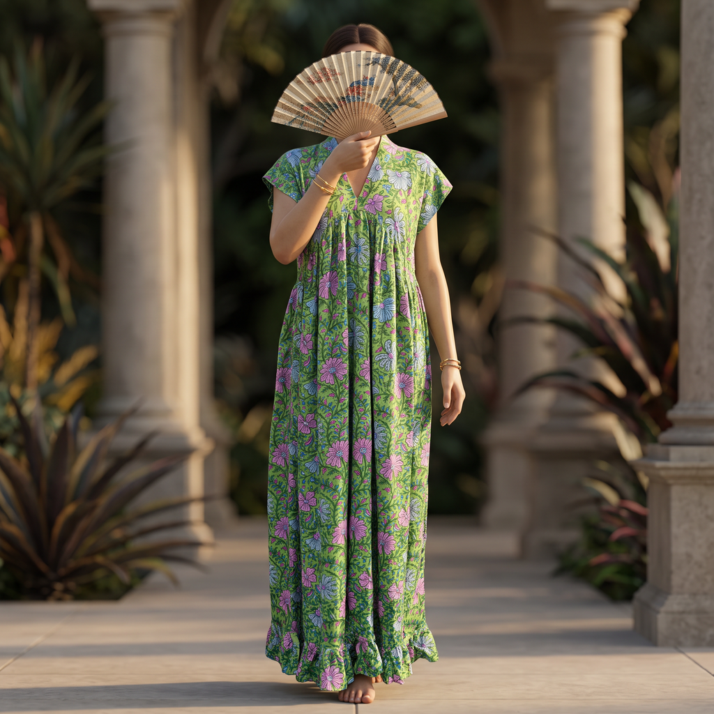 L/XL Amani Silk Printed  Dress 57" Long Jalabiya RN 940