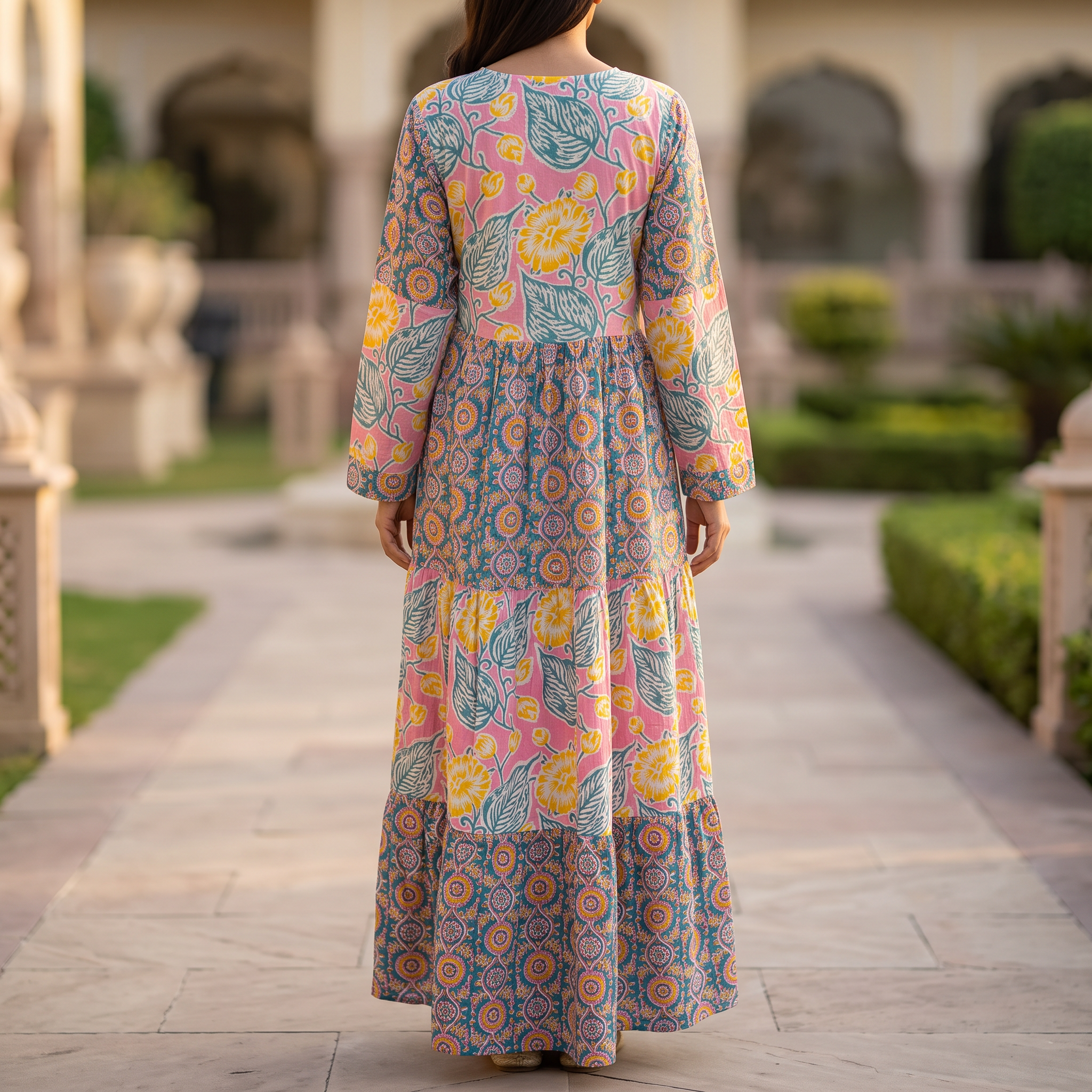 L/XL Juhi Crystal Printed Cotton Dress 57" Long Jalabiya  TNY 823