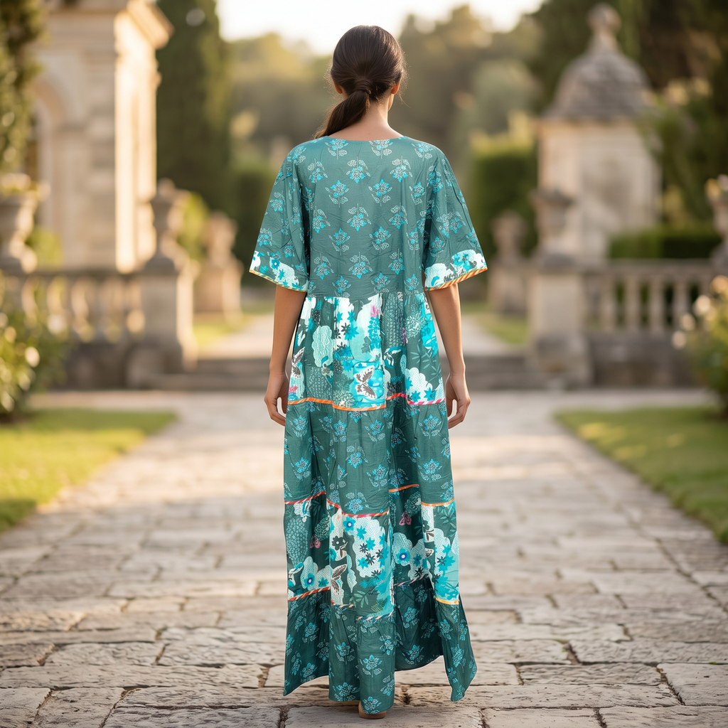 L-XL Dahlia Printed Cotton Dress 57" Long Jalabiya TN 293