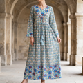 L-XL Zaria Printed Cotton Dress 57" Long Jalabiya TN 23