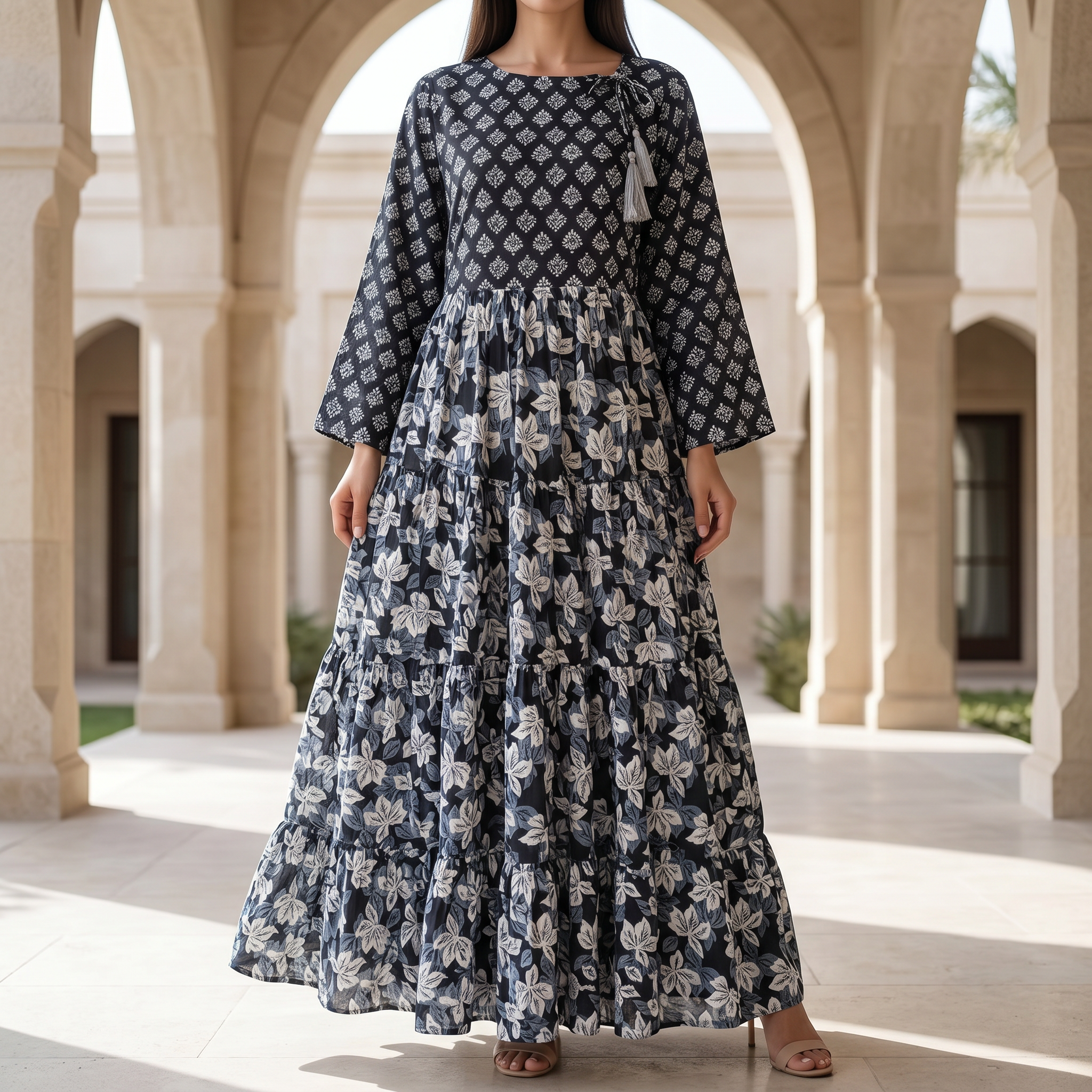 L-XL Cinderella Printed Cotton Dress 57" Long Jalabiya